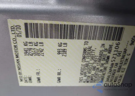 2010 Nissan Altima 2.5 S from USA, damaged, VIN 1N4AL2AP4AN521106